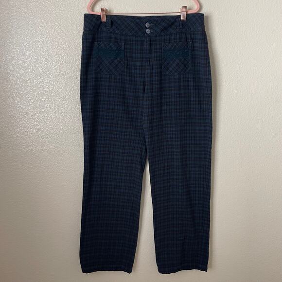 Sundance Pants Womens Large Blue Plaid Flannel Straight Leg Preppy Academia - Picture 3 of 11